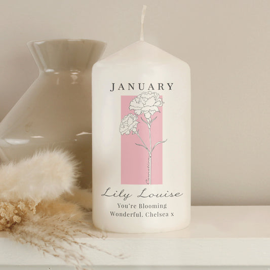 Personalised Birth Flower Pillar Candle