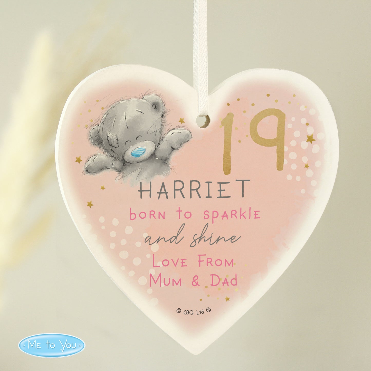 Personalised Me To You Sparkle & Shine Birthday Wooden Heart Decoration